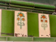 Art Nouveau glazed wall tiling of a Glasgow tenement close ('wally close'), Battlefield Road